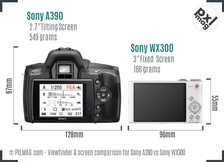Sony A390 vs Sony WX300 Screen and Viewfinder comparison