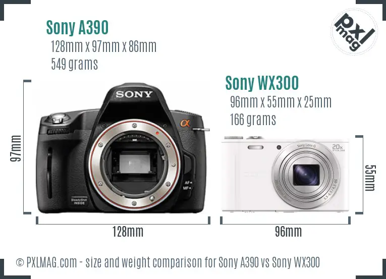 Sony A390 vs Sony WX300 size comparison