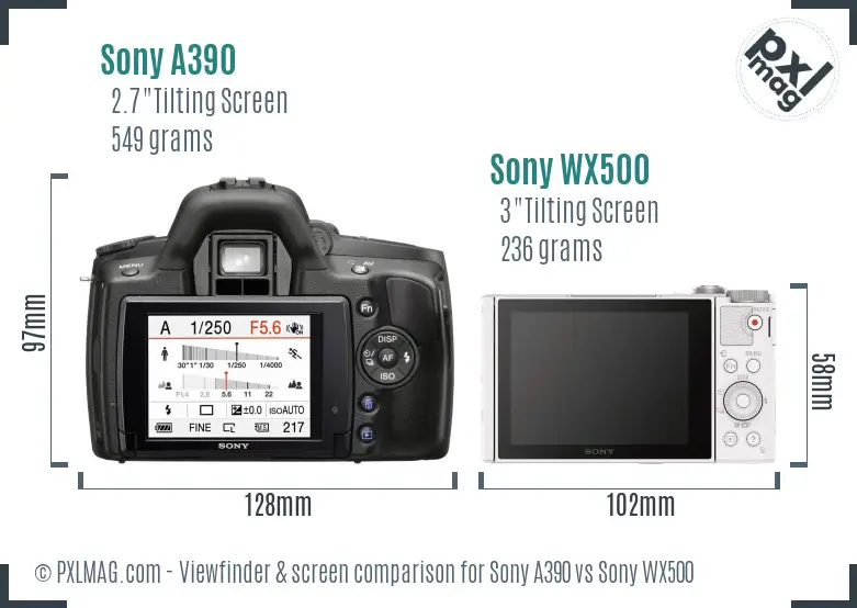 Sony A390 vs Sony WX500 Screen and Viewfinder comparison