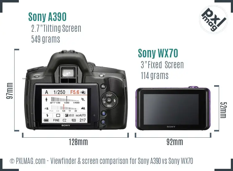 Sony A390 vs Sony WX70 Screen and Viewfinder comparison