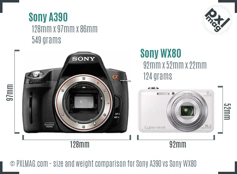 Sony A390 vs Sony WX80 size comparison
