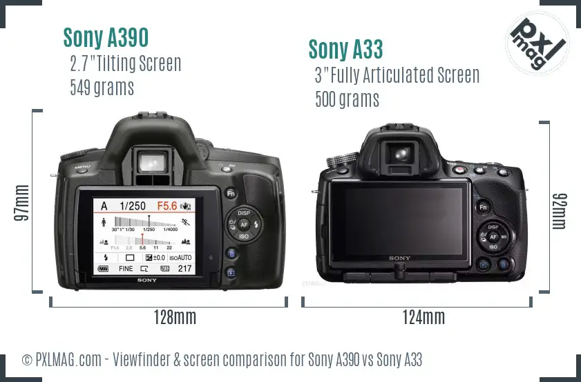 Sony A390 vs Sony A33 Screen and Viewfinder comparison