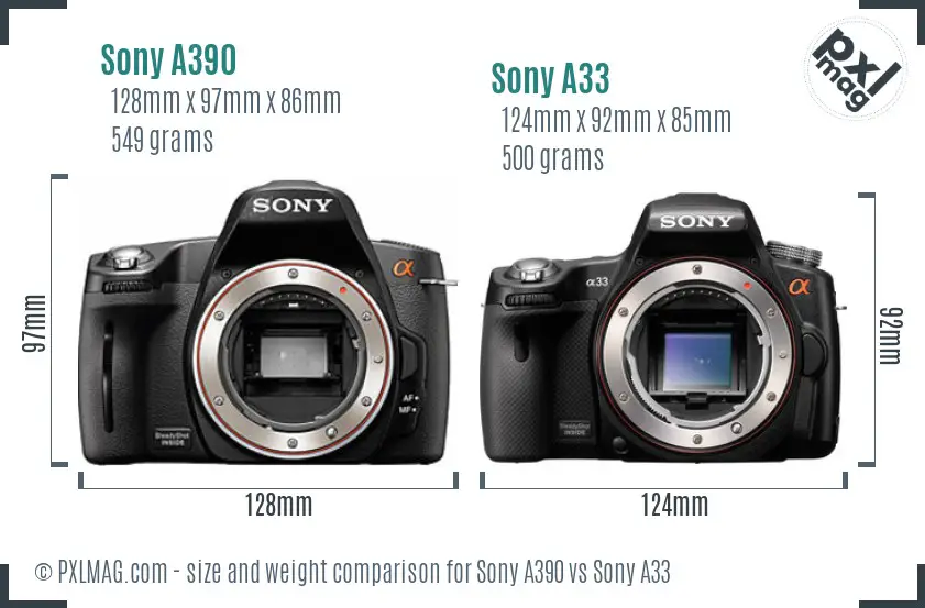 Sony A390 vs Sony A33 size comparison