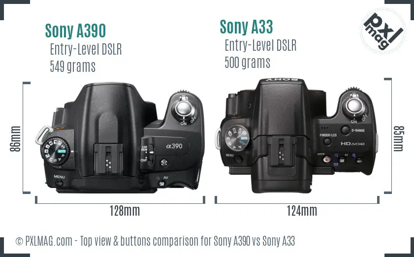 Sony A390 vs Sony A33 top view buttons comparison