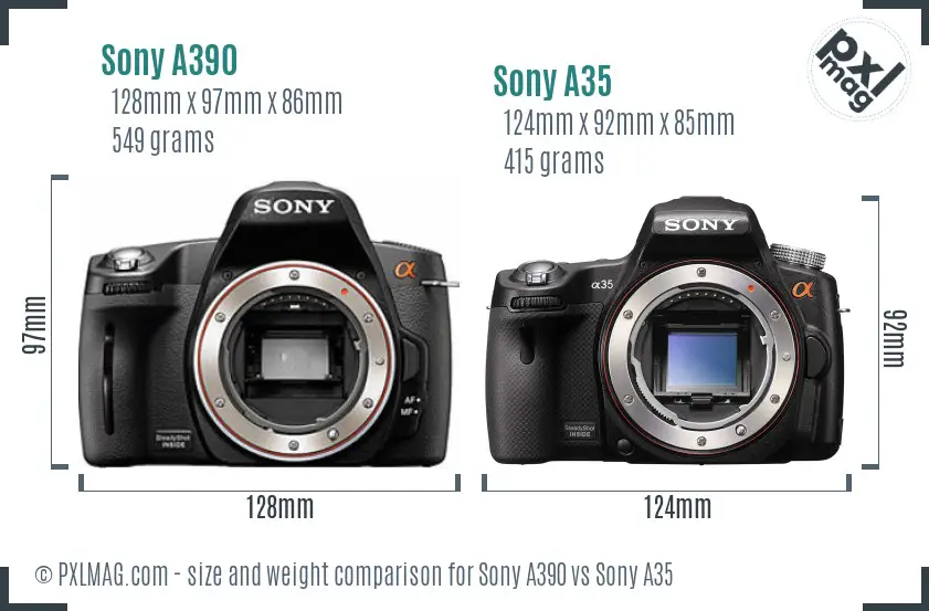 Sony A390 vs Sony A35 size comparison