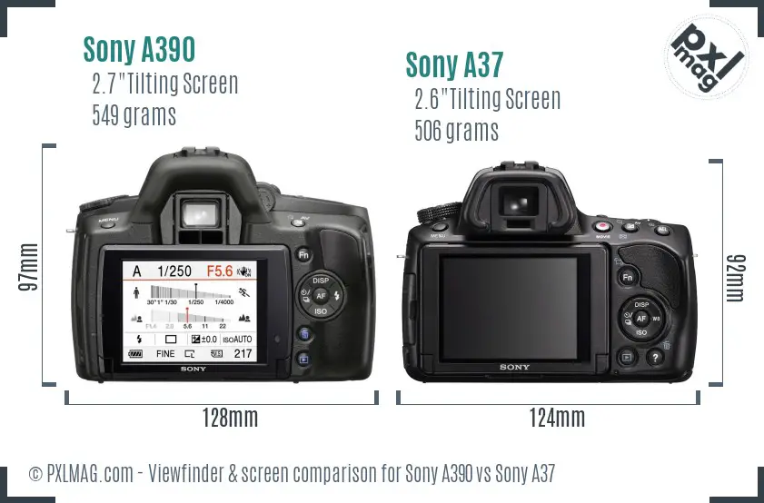 Sony A390 vs Sony A37 Screen and Viewfinder comparison