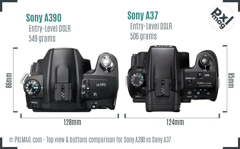 Sony A390 vs Sony A37 top view buttons comparison