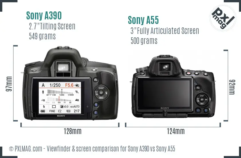 Sony A390 vs Sony A55 Screen and Viewfinder comparison