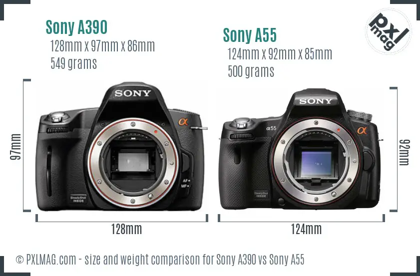 Sony A390 vs Sony A55 size comparison