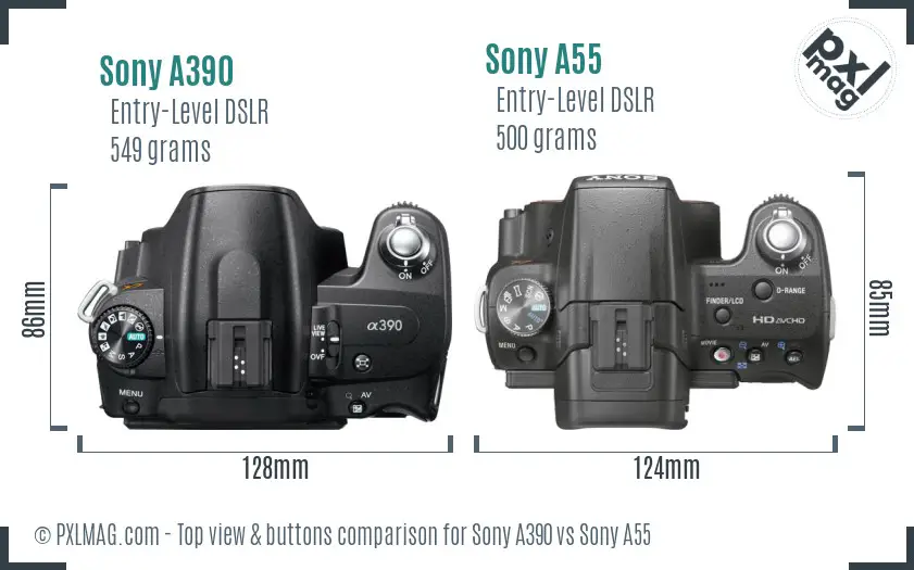 Sony A390 vs Sony A55 top view buttons comparison