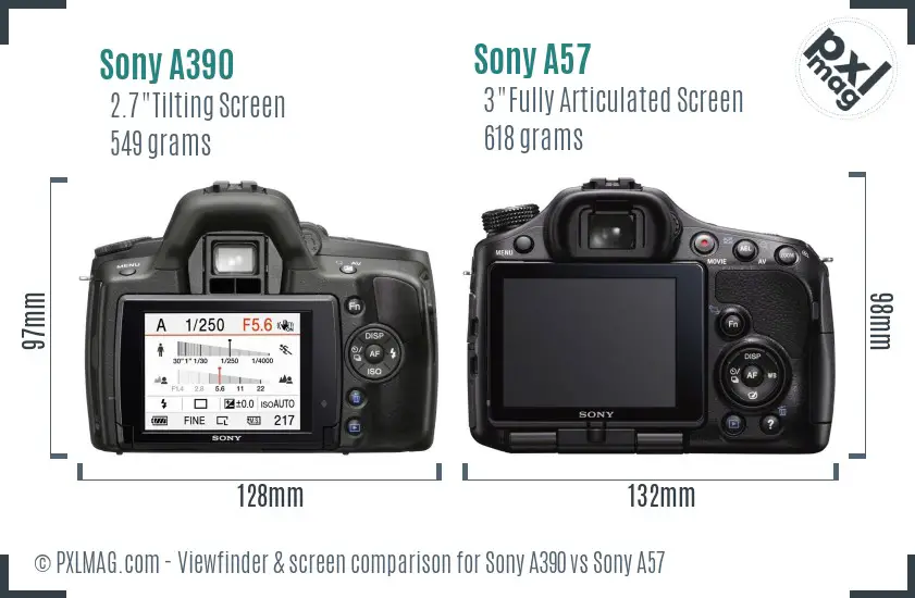 Sony A390 vs Sony A57 Screen and Viewfinder comparison