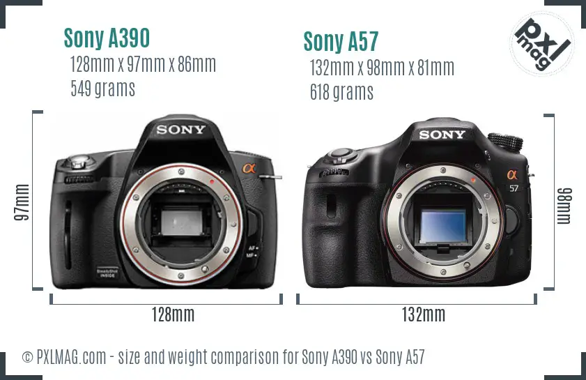 Sony A390 vs Sony A57 size comparison