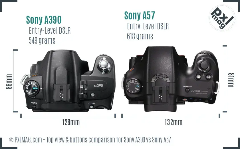 Sony A390 vs Sony A57 top view buttons comparison