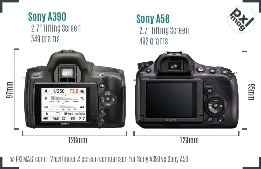 Sony A390 vs Sony A58 Screen and Viewfinder comparison