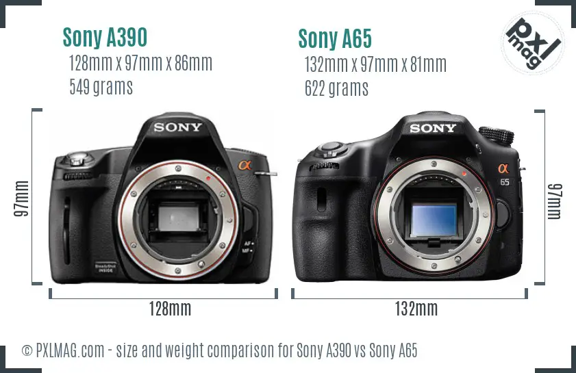 Sony A390 vs Sony A65 size comparison