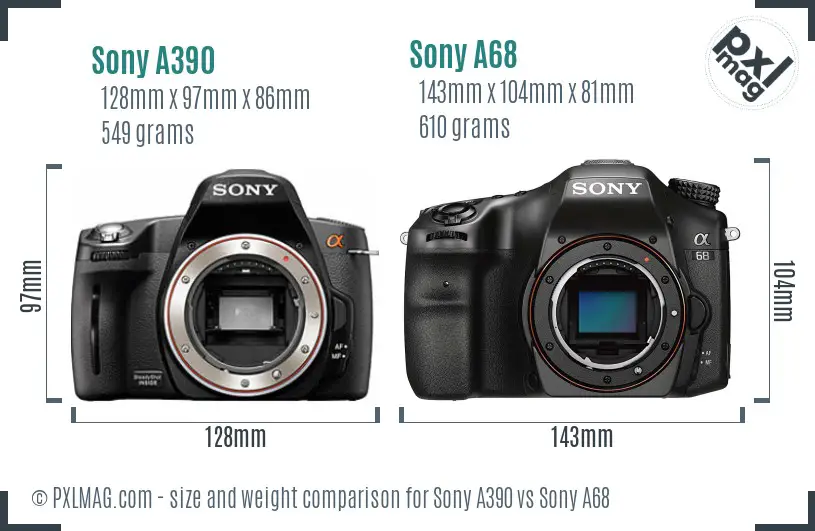 Sony A390 vs Sony A68 size comparison