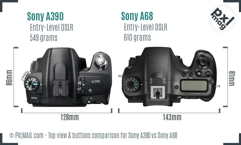 Sony A390 vs Sony A68 top view buttons comparison