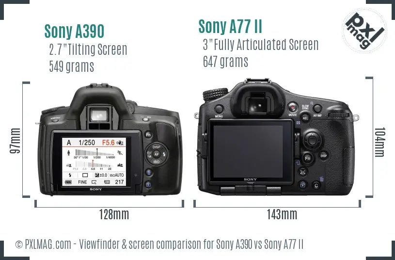 Sony A390 vs Sony A77 II Screen and Viewfinder comparison
