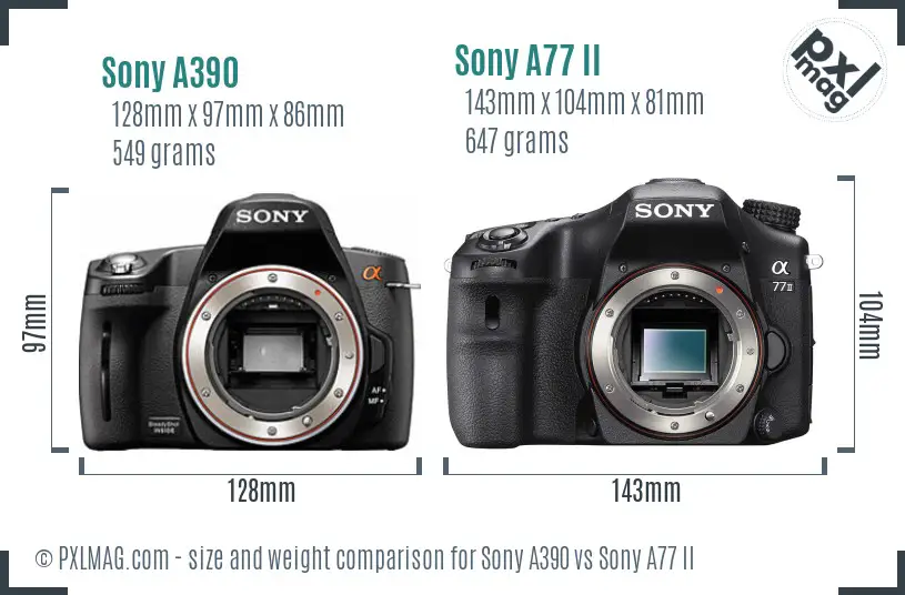 Sony A390 vs Sony A77 II size comparison