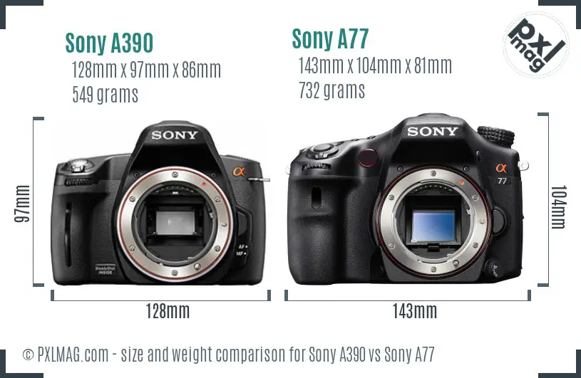 Sony A390 vs Sony A77 size comparison
