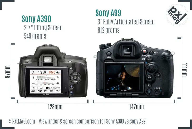 Sony A390 vs Sony A99 Screen and Viewfinder comparison