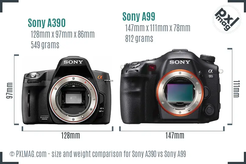 Sony A390 vs Sony A99 size comparison