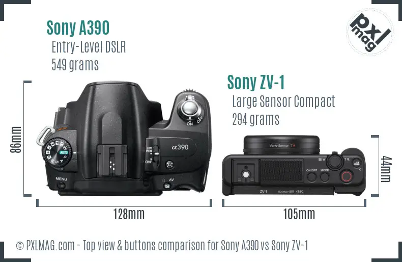 Sony A390 vs Sony ZV-1 top view buttons comparison