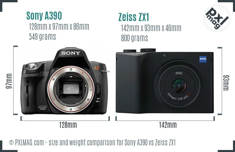 Sony A390 vs Zeiss ZX1 size comparison