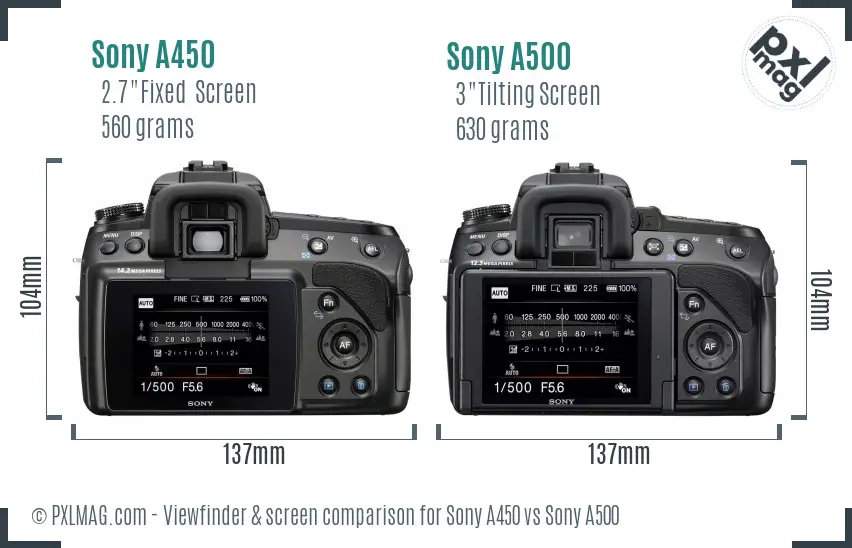 Sony A450 vs Sony A500 Screen and Viewfinder comparison