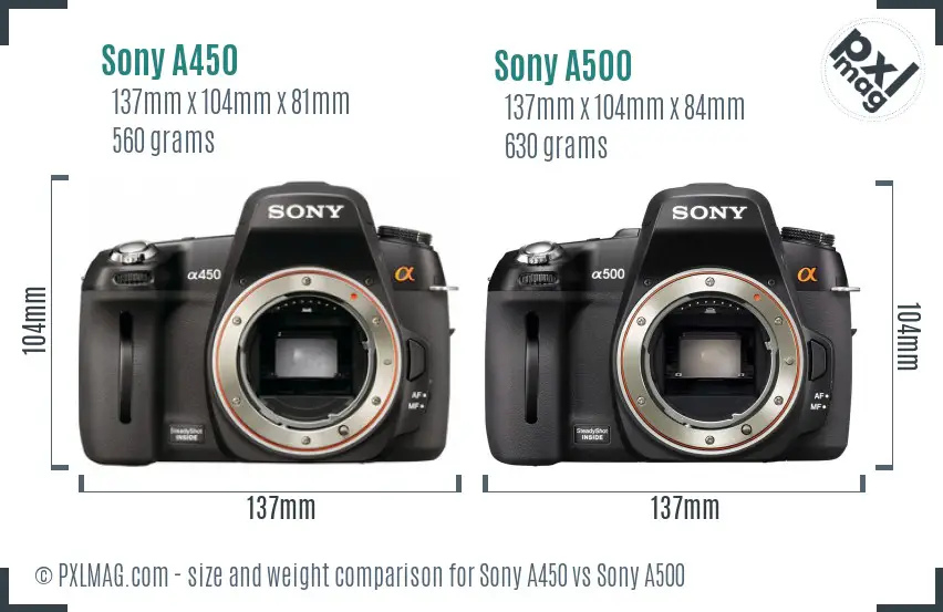 Sony A450 vs Sony A500 size comparison