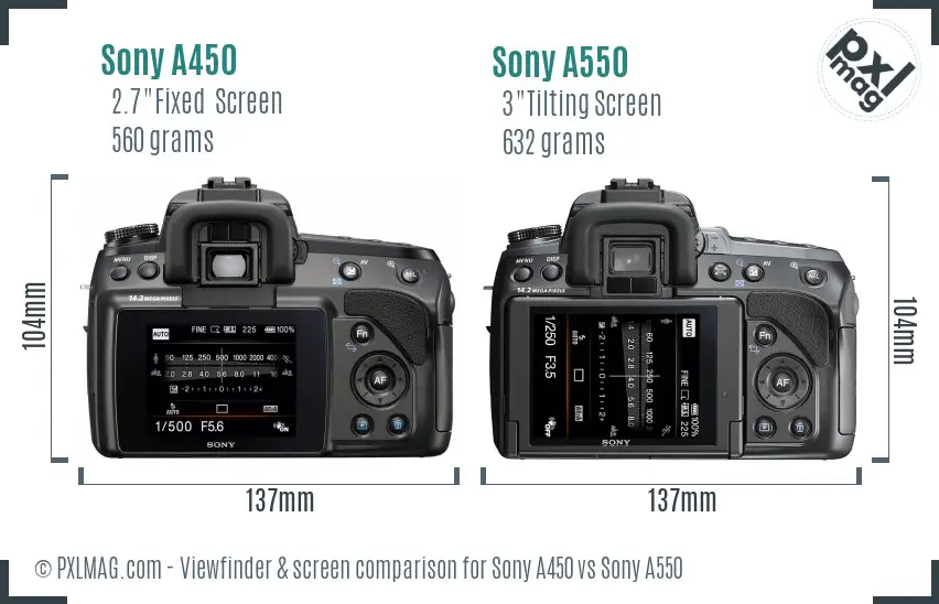 Sony A450 vs Sony A550 Screen and Viewfinder comparison