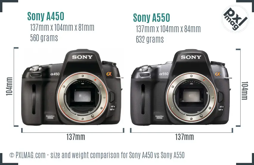 Sony A450 vs Sony A550 size comparison