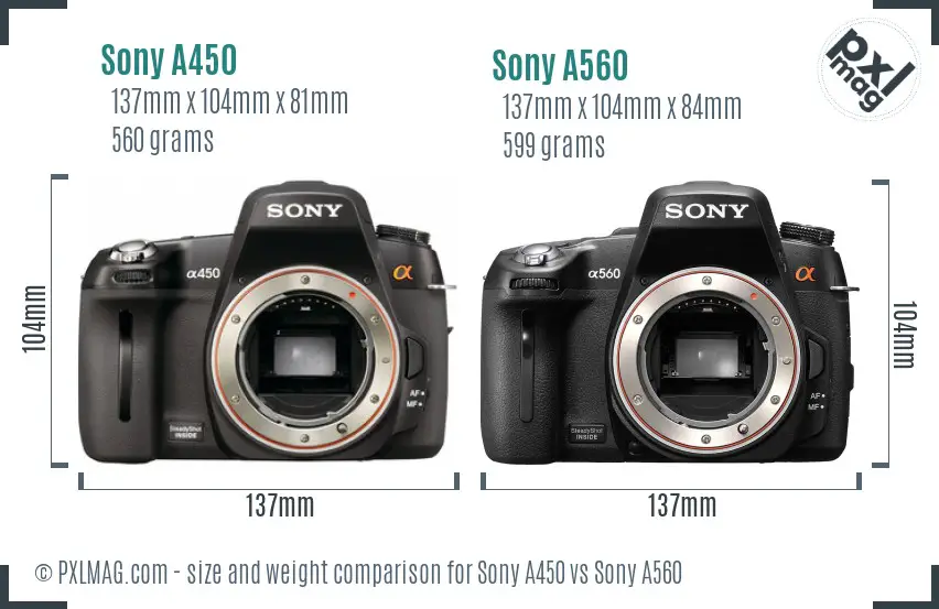 Sony A450 vs Sony A560 size comparison