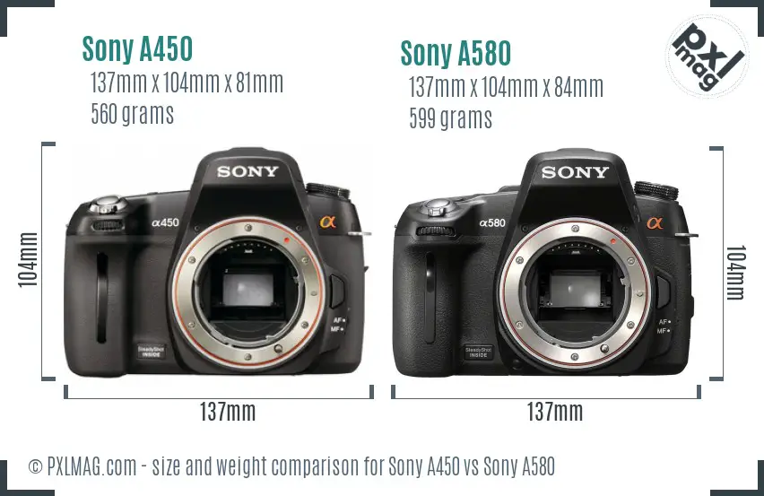 Sony A450 vs Sony A580 size comparison