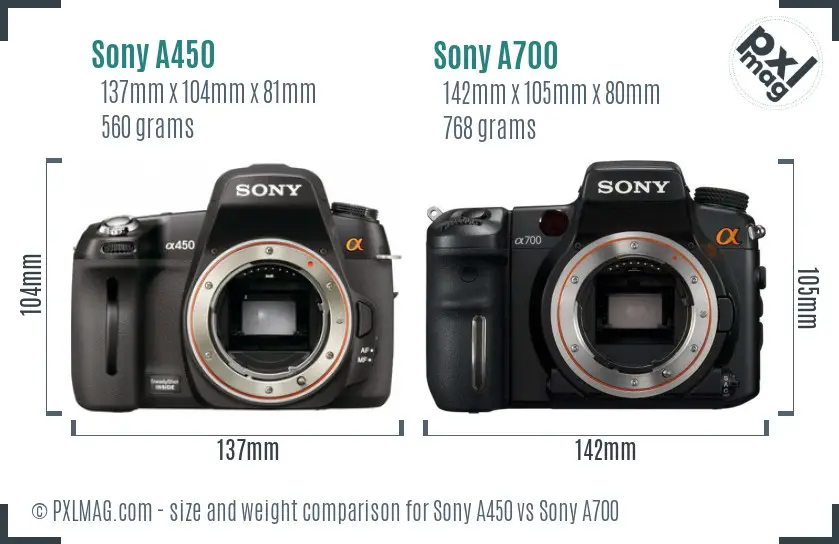 Sony A450 vs Sony A700 size comparison