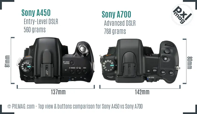 Sony A450 vs Sony A700 top view buttons comparison