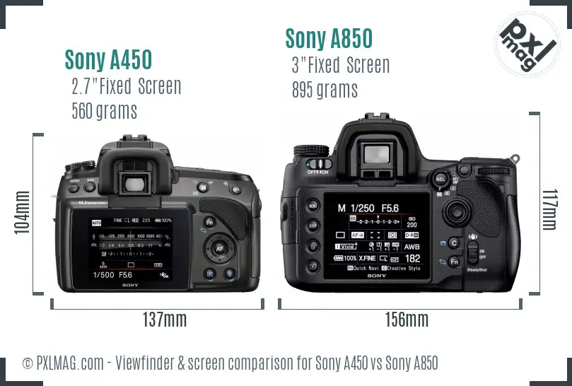 Sony A450 vs Sony A850 Screen and Viewfinder comparison