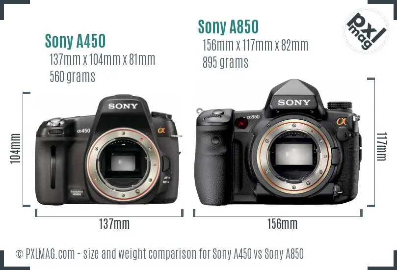 Sony A450 vs Sony A850 size comparison