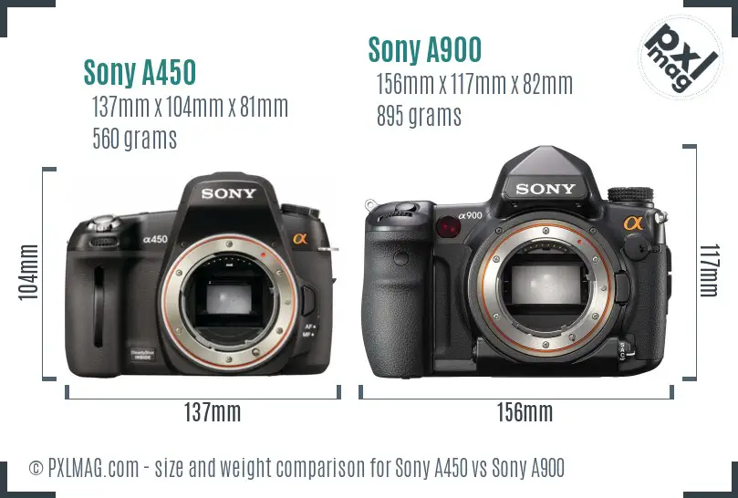 Sony A450 vs Sony A900 size comparison