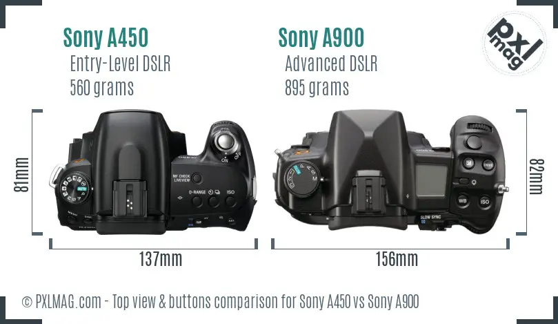 Sony A450 vs Sony A900 top view buttons comparison