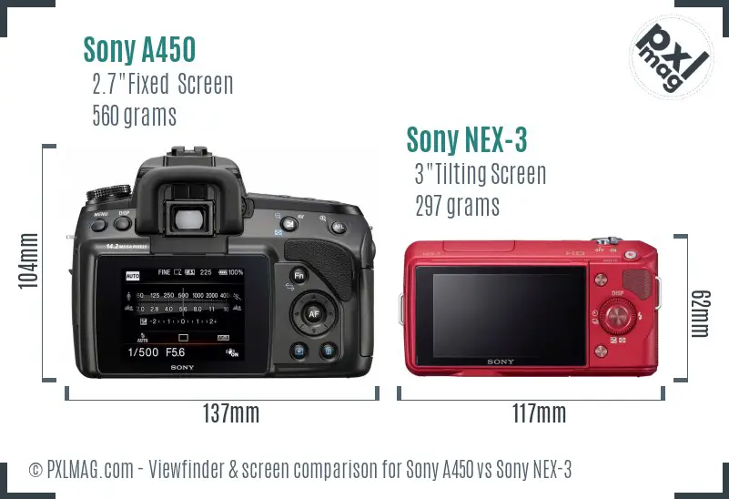 Sony A450 vs Sony NEX-3 Screen and Viewfinder comparison