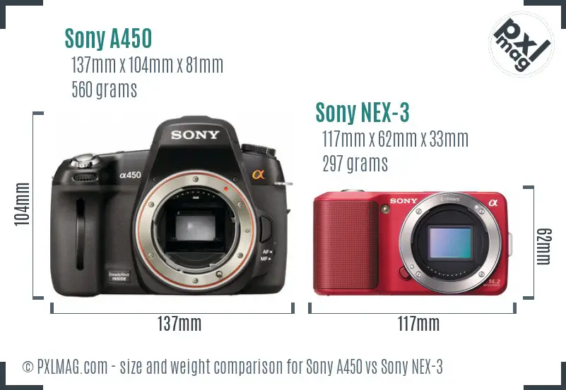 Sony A450 vs Sony NEX-3 size comparison