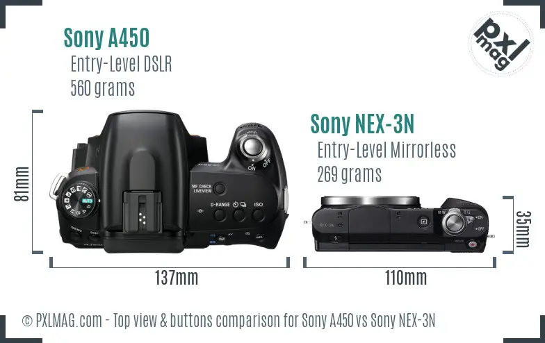 Sony A450 vs Sony NEX-3N top view buttons comparison