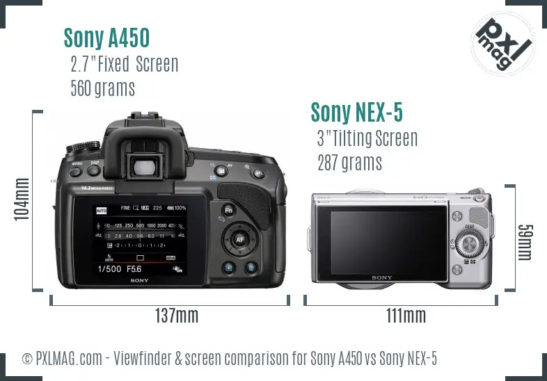 Sony A450 vs Sony NEX-5 Screen and Viewfinder comparison