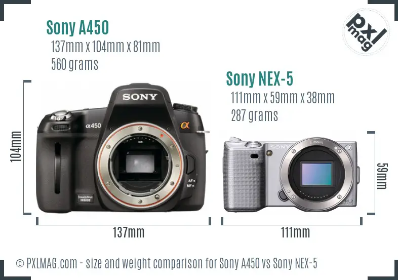Sony A450 vs Sony NEX-5 size comparison