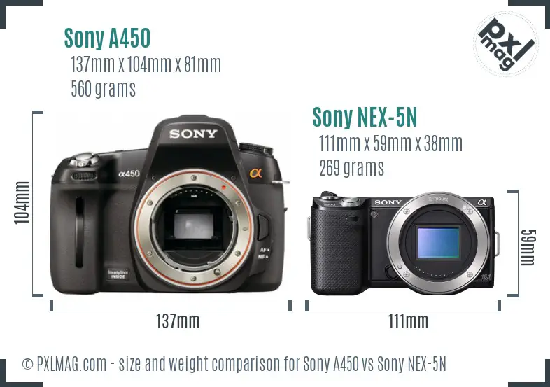 Sony A450 vs Sony NEX-5N size comparison