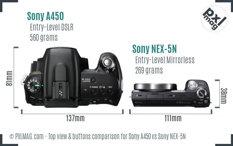 Sony A450 vs Sony NEX-5N top view buttons comparison
