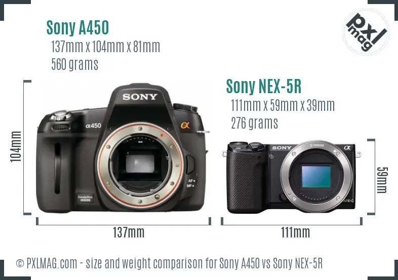 Sony A450 vs Sony NEX-5R size comparison