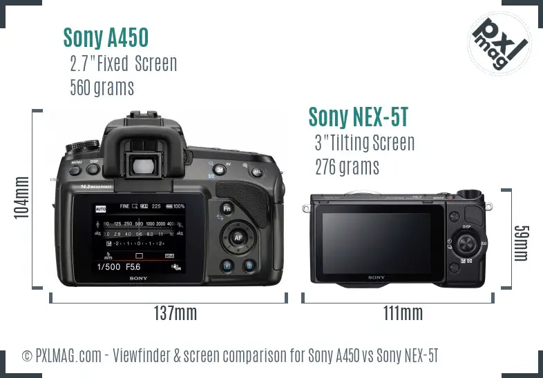 Sony A450 vs Sony NEX-5T Screen and Viewfinder comparison