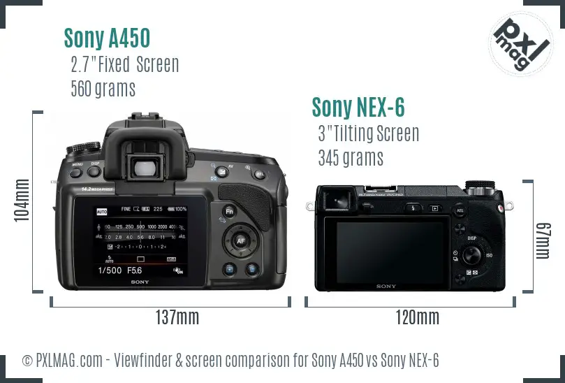 Sony A450 vs Sony NEX-6 Screen and Viewfinder comparison